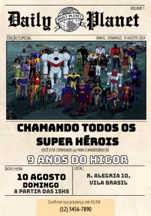 Convite Aniversário Liga da Justiça Jornal para Editar Online