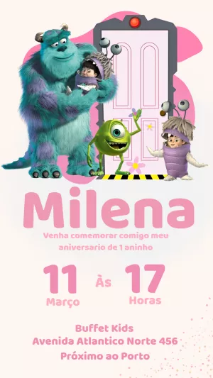 Convite de Aniversário Monstros S.A. para Editar Online