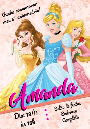 Invitación de cumpleaños Princesas – Estático – Montando a Sua Festa Oficial
