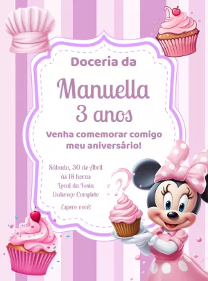 Convite Aniversário Doceria da Minnie para Editar Online