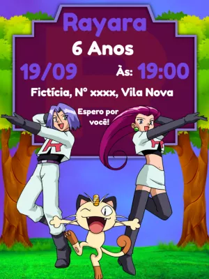 Convite Aniversário Pokémon Equipe Rocket para Editar Online