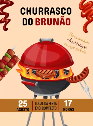 Convite de Aniversário Churrasco com Grelha para Editar Online