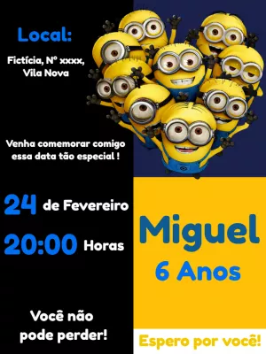 Convite de Aniversário Minions para Editar Online