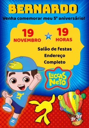 Convite de Aniversário Luccas Neto para Editar Online