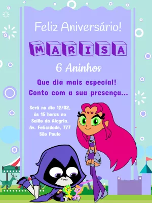 Convite de Aniversário Jovens Titãs com Ravena e Estelar para Editar