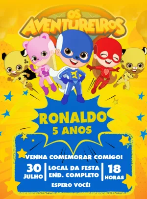 Convite de Aniversário Os Aventureiros para Editar Online