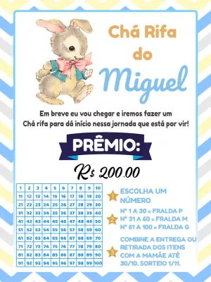 Convite Chá Rifa Coelhinho Vintage para Editar Online
