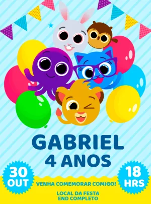Convite de Aniversário Bolofofos com Personagens para Editar