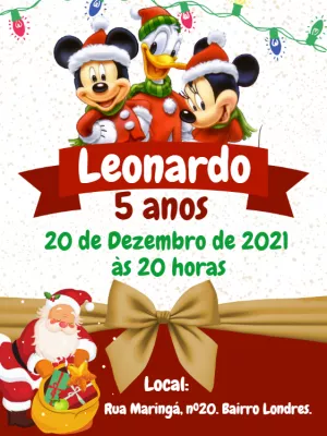 Convite de Aniversário Natal do Mickey para Editar Online