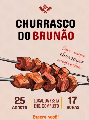 Convite de Aniversário Churrasco com Espetinho para Editar