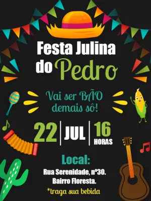 Convite Aniversário Festa Junina Caipira para Editar Online