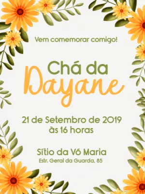 Convite Chá de Panela Floral com Girassóis para Editar Online