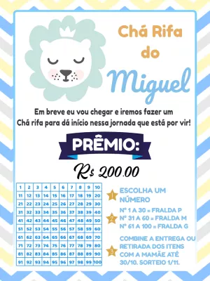 Convite Chá Rifa Leãozinho Editável para Imprimir