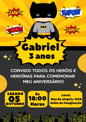 Convite de Aniversário Batman para Editar Online