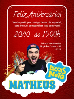 Convite de Aniversário Luccas Neto Super Animado para Editar
