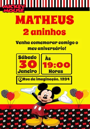 Mickey Mouse Birthday Invitation – Static – Convites Personalizados
