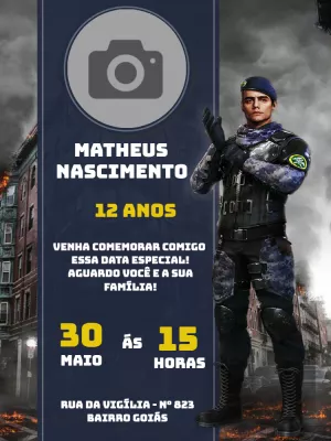 Convite de Aniversário Free Fire com Foto para Editar Online