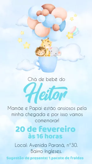 Convite Chá de Bebê Safari Balão para Editar Online