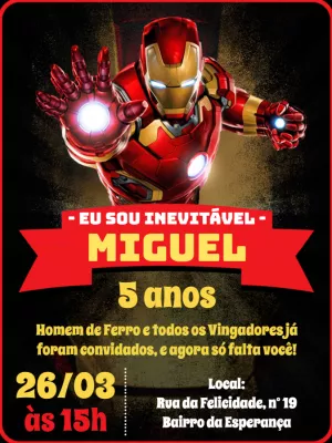 Convite de Aniversário Homem de Ferro para Editar Online