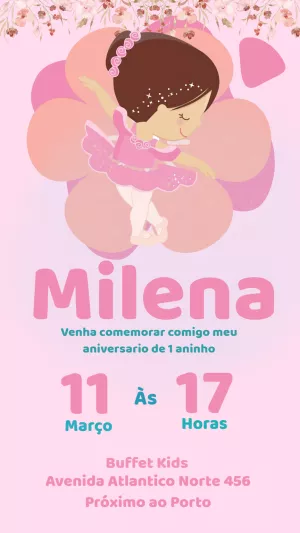 Convite Aniversário Bailarina Delicada para Editar Online
