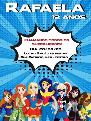 Convite Aniversário Super Hero Girls para Editar Online