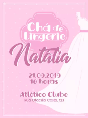 Convite Chá de Lingerie Rosa com Vestido para Editar Online