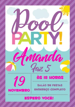 Convite Aniversário Pool Party Divertido para Editar Online