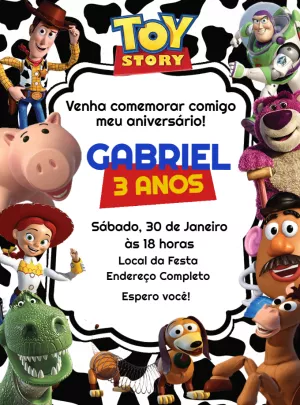 Convite Aniversário Toy Story com Personagens para Editar Online