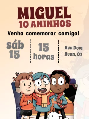 Convite de Aniversário Hilda com Personagens para Editar Online