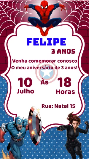 Convite de Aniversário Vingadores para Editar Online