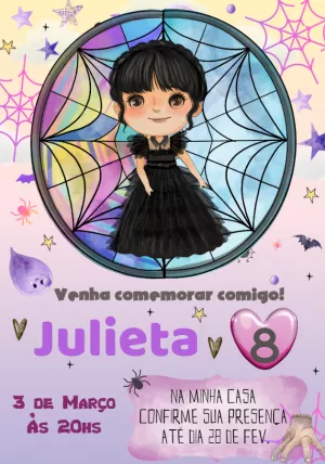 Convite de Aniversário Wandinha Addams para Editar Online