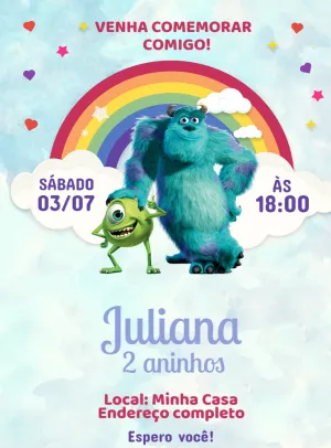 Convite de Aniversário Monstros SA para Editar Online