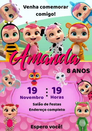 Convite Aniversário Cry Babies Editável para Imprimir