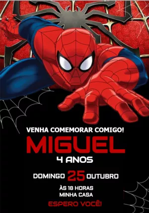 Convite Aniversário Homem-Aranha para Editar Online