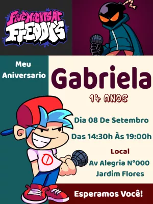 Convite Aniversário Friday Night Funkin e FNAF para Editar