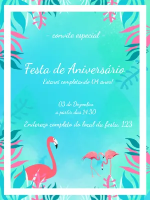 Convite de Aniversário Flamingo Tropical para Editar Online
