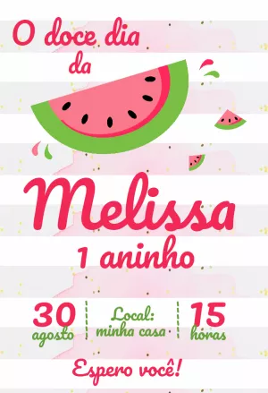 Convite Aniversário Melancia para Editar Online