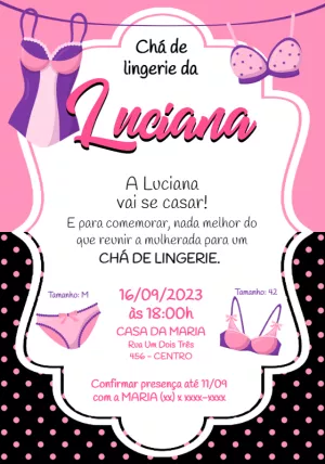 Convite Chá de Lingerie Rosa e Preto para Editar Online