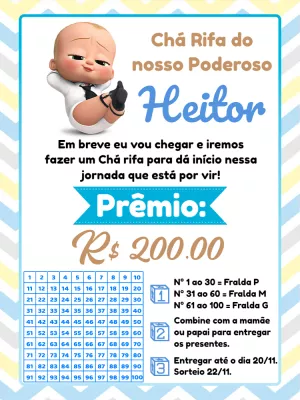 Convite Chá Rifa Poderoso Chefinho Menino para Editar Online