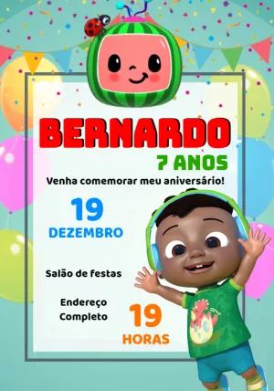Convite de Aniversário Cody Cocomelon para Editar Online