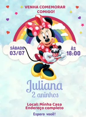 Convite de Aniversário Minnie Vermelha para Editar Online