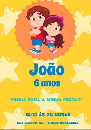 Convite Aniversário Maria Clara e JP com Personagens para Editar