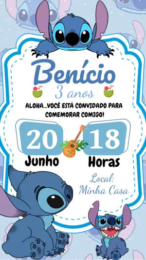 Convite de Aniversário Stitch com Personagem para Editar Online