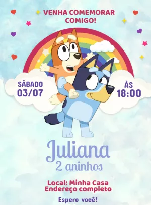 Convite de Aniversário Bluey e Bingo para Editar Online