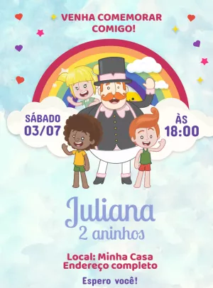 Convite de Aniversário Mundo Bita Colorido para Editar Online