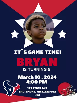 American Football Birthday Invitation with Photo to Edit