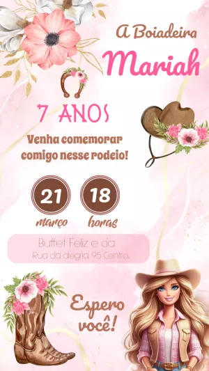 Convite de Aniversário Barbie Boiadeira para Editar Online