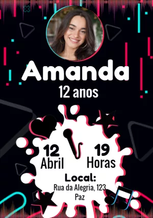 Convite Aniversário TikTok com Foto para Editar Online