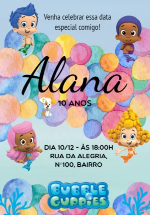 Convite Aniversário Bubble Guppies para Editar Online