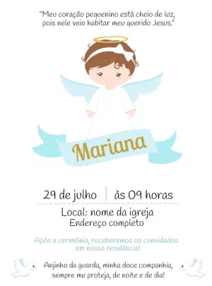 Convite de Batizado Anjinha Menina para Editar Online